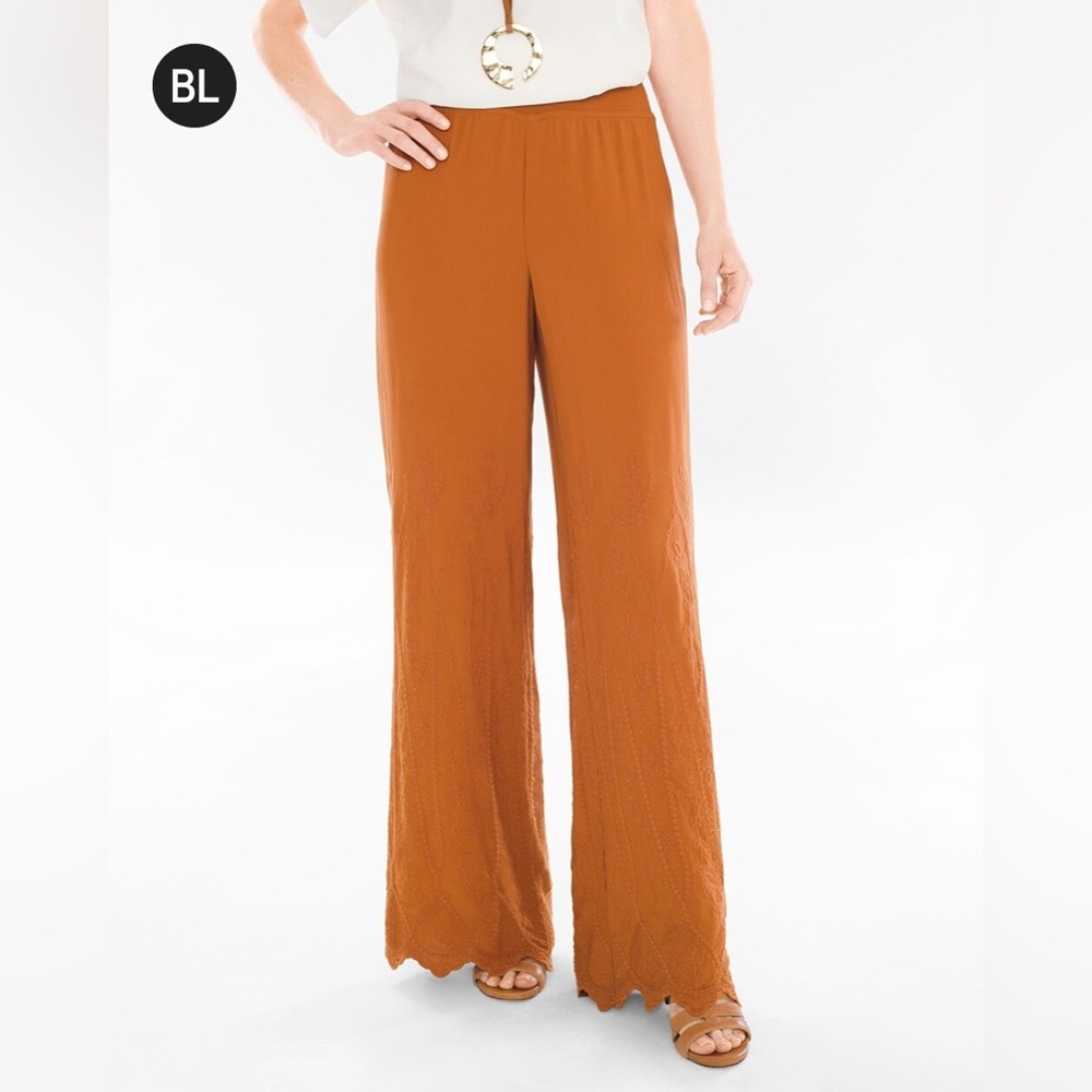 Excellent Chico’s Black Label Embroidered Wide-Leg Pants in Fall Orange Sz 3/XL